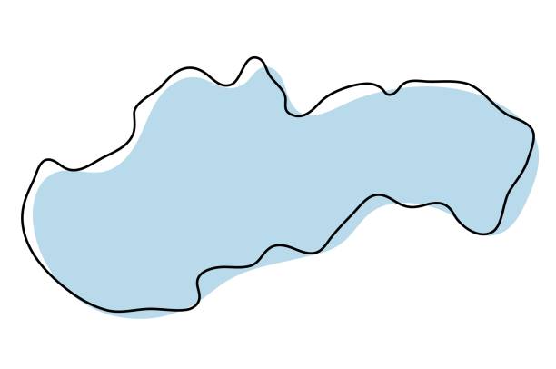 슬로바키아 아이콘의 양식에 일치시키는 간단한 윤곽지도. 슬로바키아 벡터 일러스트의 파란색 스케치 맵 - slovakia stock illustrations