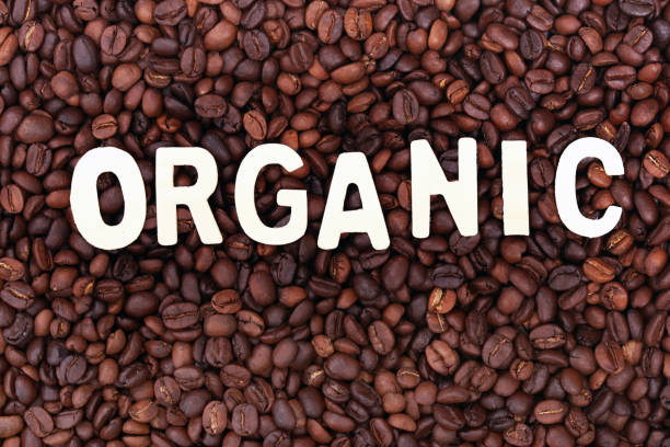 istock Organic word on roasted coffee beans background. 1341766647