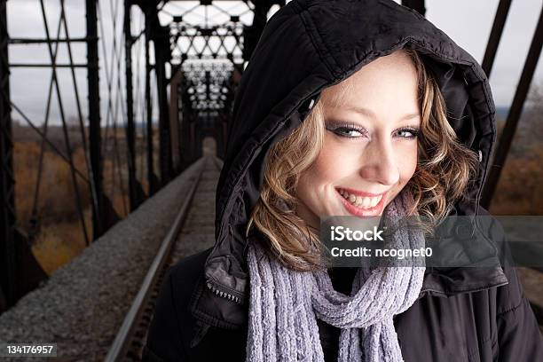 Beautiful Young Woman On Railroad Tracks Stock Photo - Download Image Now - 20-29 Years, Adult, Adults Only