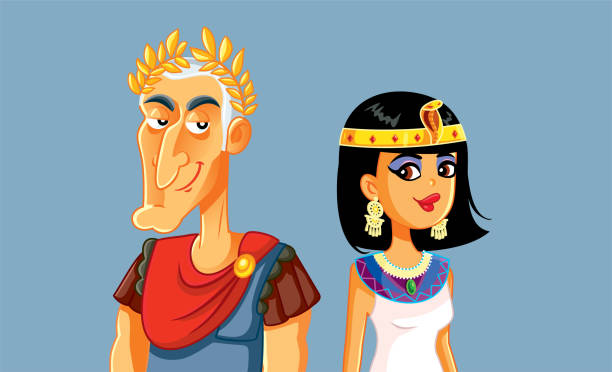 ilustraciones, imágenes clip art, dibujos animados e iconos de stock de césar y cleopatra vector cartoon illustration - traje de reina egipcia