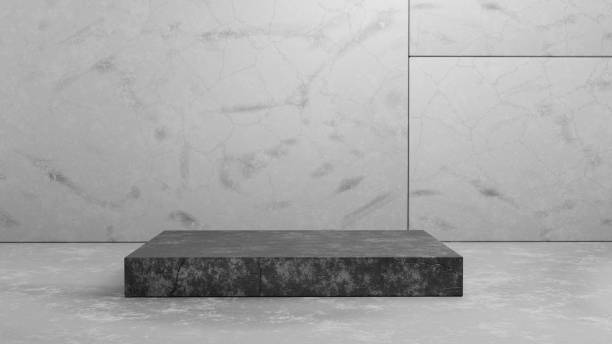 istock 3D rendering concrete pedestal podium on grey background for presentation mockup template.Geometry exhibition stage mockup concept illustration. 1341771335