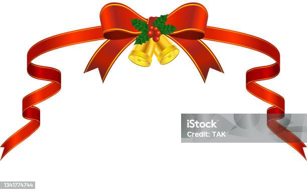 Red Wrapping Ribbon With Christmas Bells And Holly Stock Illustration -  Download Image Now - Beauty, Bell, Bell Tower - Tower - iStock