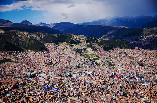 Crowd of housing surrounded of mountain city Lapaz, Bolivia