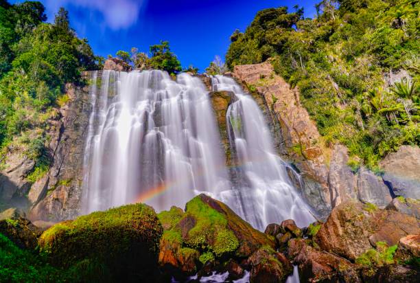 NZ Waterfall Traveled outside of Auckland close to Tauranga to capture this beautiful waterfall bay of islands new zealand stock pictures, royalty-free photos & images