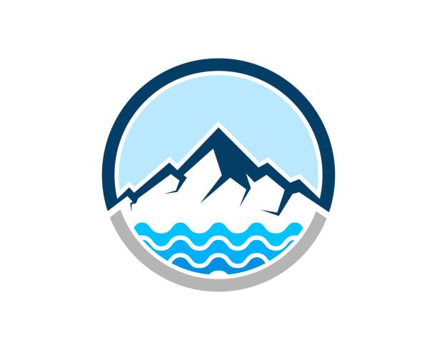ilustraciones, imágenes clip art, dibujos animados e iconos de stock de tienda circular con olas abstractas de montaña y playa - mountain mountain peak mountain climbing switzerland