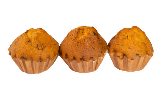 three cupcakes - baked bread breakfast brown imagens e fotografias de stock