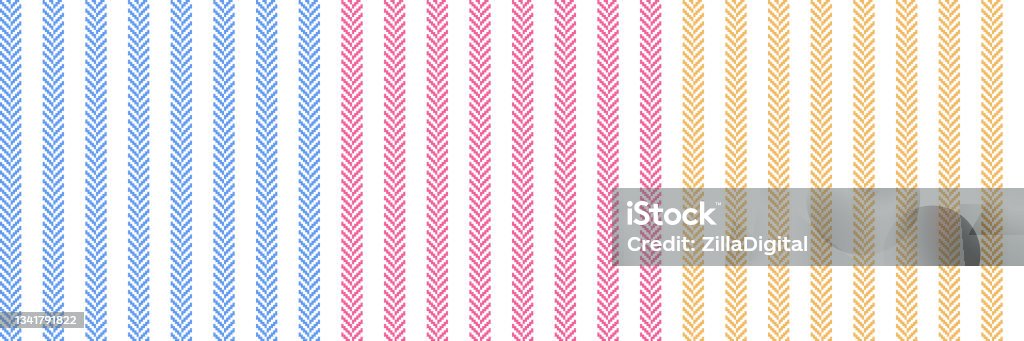 Stripe Pattern Set With Herringbone Texture In Bright Blue Pink Yellow  White Simple Colorful Pin Stripes Vector For Dress Shirt Skirt Other Modern  Spring Summer Fashion Textile Design Stock Illustration - Download