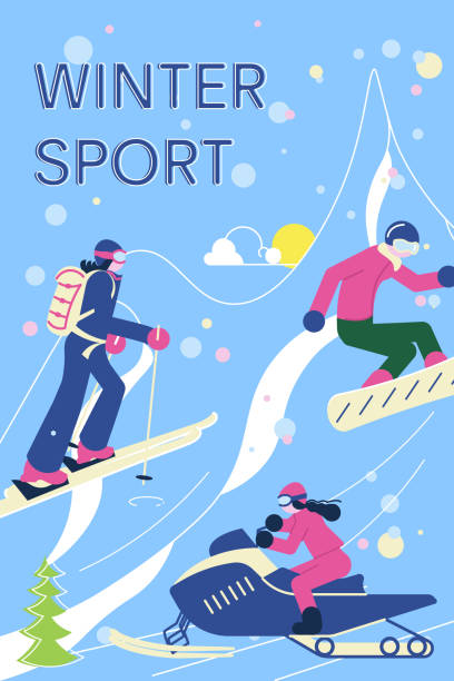 istock Winter Sport banner with skiiers, snowborders and snowsport fun. 1341796669
