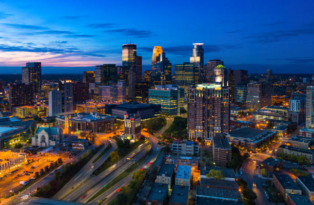 istock Minneapolis Aerial At Dusk 1341797414