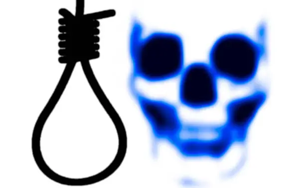 Pictogram of a blurred skull with rope as a symbol of the death penalty