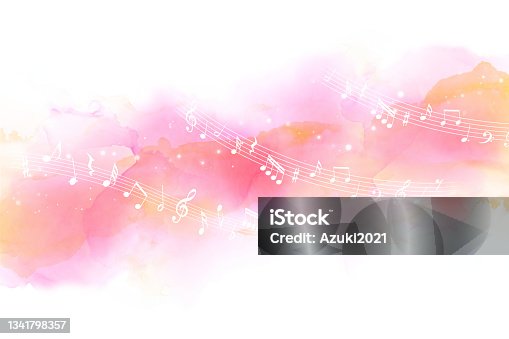 istock Watercolor touch background with musical notes and pastel colors 1341798357