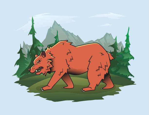 istock Bear on the background of a mountain landscape. Vector illustration. 1341800555