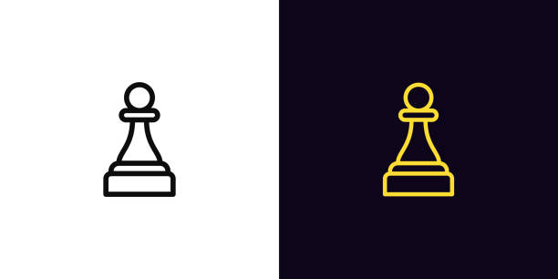 zarys ikony pionka szachisty z edytowalnym obrysem. liniowy znak pionka, piktogram figury szachowej - armed forces black yellow chess pawn stock illustrations