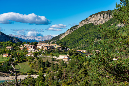 Village of Saint Julien du Verdon at Lac de Castillon in Provence, France.