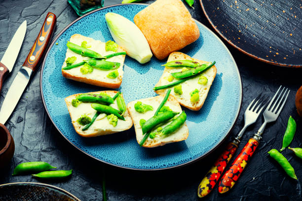 Tasty bruschetta with vegetables