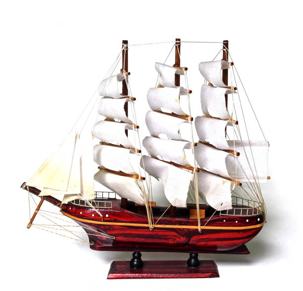 Toy ship, model ship on the white background