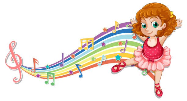 istock Ballerina with melody symbols on rainbow wave 1341803195