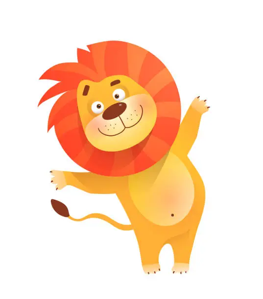 Vector illustration of Lion Greeting Cute and Funny Animal Kids Cartoon