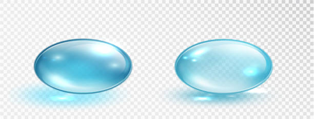 ilustrações, clipart, desenhos animados e ícones de gotas de colágeno azul são isoladas em fundo branco. bolha de óleo redondo de gel líquido. cápsula cosmética de vitamina. - gel pill