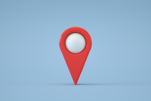 3D rendering of navigation map pointer, geo marker pin, travel destinations concept.