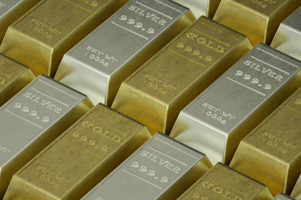3d rendering of gold and silver bar bullion.