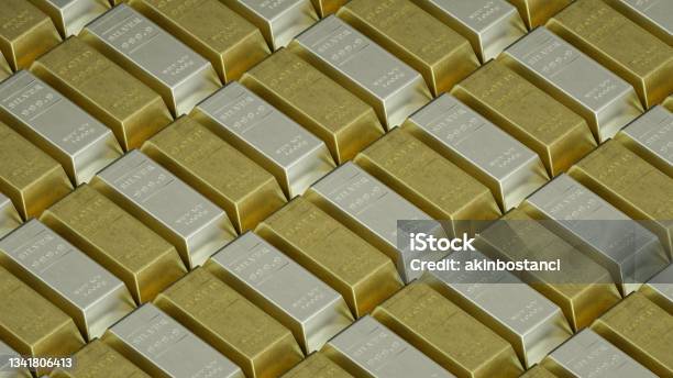 Gold And Silver Bar Bullion Stock Photo - Download Image Now - Silver - Metal, Silver Colored, Gold - Metal