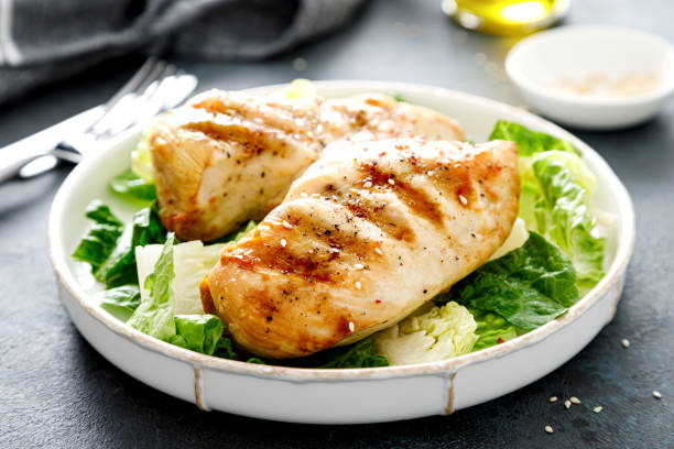 istock Grilled chicken breast, barbecued meat 1341807984