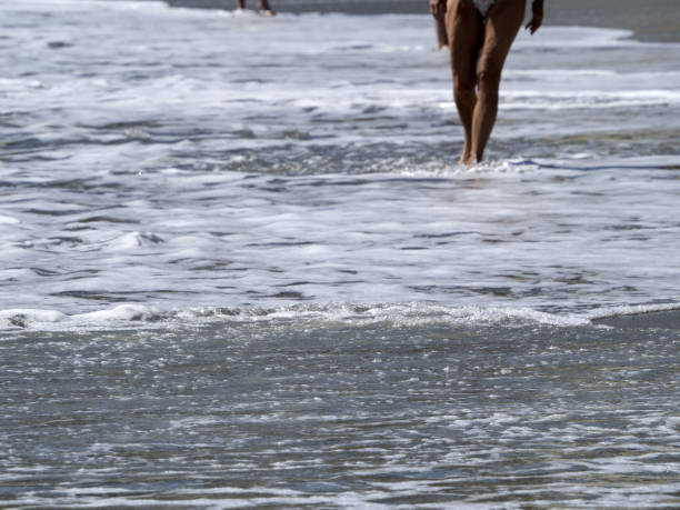istock Sea wave foam on the sand beach shore 1341811828