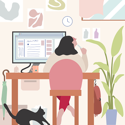 home office, business, work at home, business at home, designer, illustrator, writer, creator, glasses, cat, ethical life, relax, favorite place