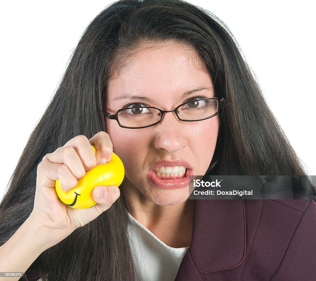 Stress Businesswoman Squeezing a Stressball 20-29 Years Stock Photo