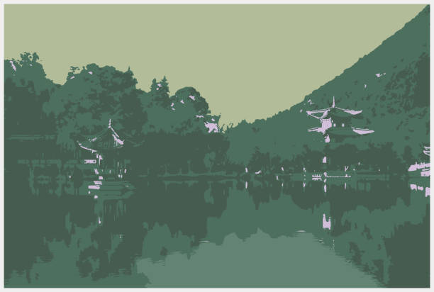ilustraciones, imágenes clip art, dibujos animados e iconos de stock de arte vectorial estilo grabado pintura paisaje clásico chino ilustración,efectos fotográficos,fondos abstractos - huangshan mountains