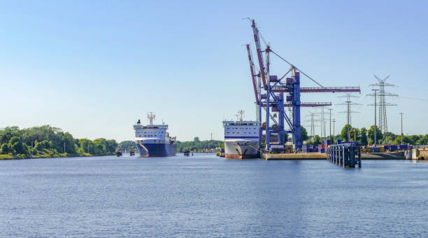 Sunny scenery around the ferry harbour in Travemuende