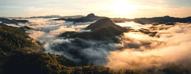 istock mountains and morning fog in tropical forest 1341823020