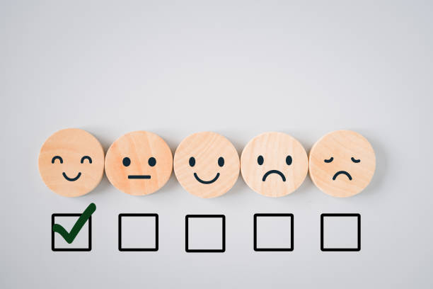 istock true sign marked in square under smiling face, for feedback, rating, ranking, customer review for service or product, mental health concept 1341823151