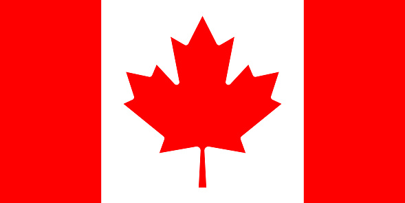 National flag of Canada original size and colors vector illustration, le Drapeau national du Canada or Canadian flag, Canadian Maple Leaf designet by George Stanley. Vector illustration