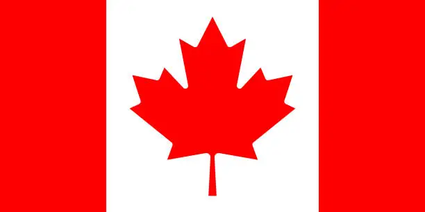 Vector illustration of National flag of Canada original size and colors vector illustration, le Drapeau national du Canada or Canadian flag, Canadian Maple Leaf designed by George Stanley