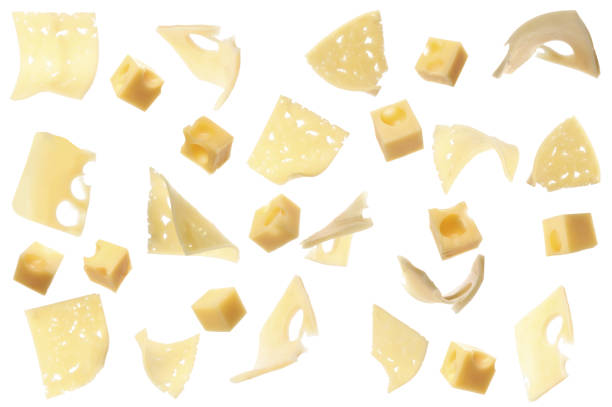 istock Collage with pieces of cheese falling on white background 1341825203