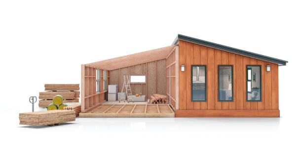 istock Concept of construction modular house. 3d illustration 1341827984