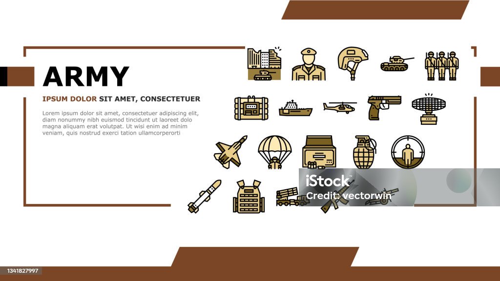 Military Header Graphics Army Soldier And War Technics Landing Header Vector Stock Illustration ...