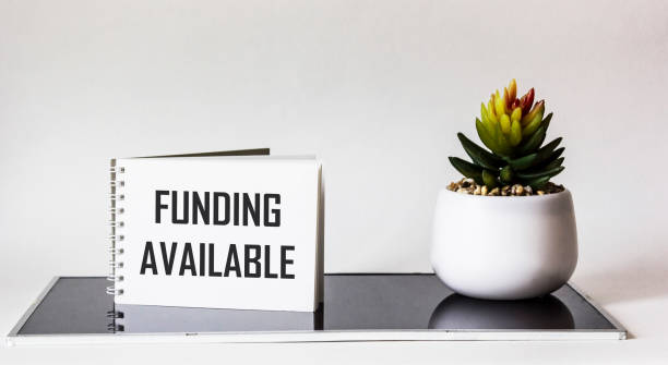 istock Funding Available text is written on a notebook and a white and black background with a cactus. Sponsorship financing of business projects startup concept. 1341830263