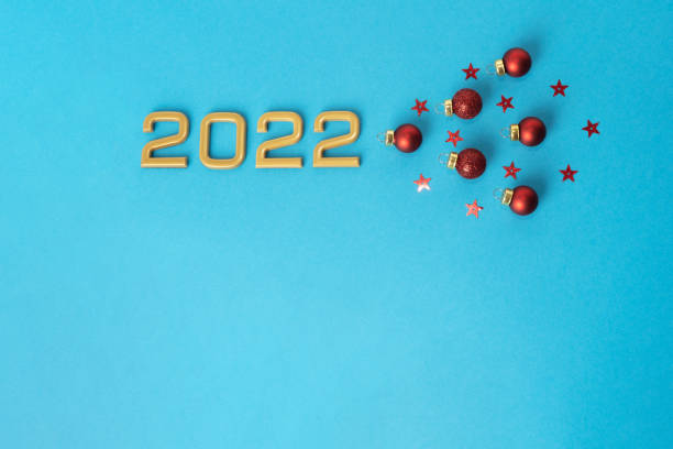 istock Number 2022, red christmas balls and stars patterns 1341830795