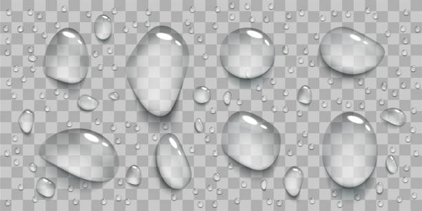 ilustraciones, imágenes clip art, dibujos animados e iconos de stock de conjunto de gotas de agua transparentes realistas. - condensation