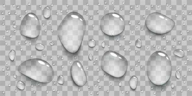 Set of realistic transparent water drops. Set of realistic transparent water drops. Template isolated on a transparent background. Vector illustration condensation stock illustrations