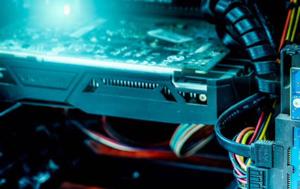 Close up of graphics card circuits background