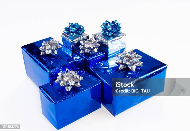 Blue Shiny Boxes For Gifts With Ribbons Stock Photo - Download Image Now - Blue, Box - Container, Celebration