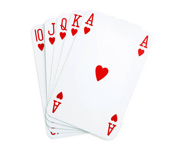 royal flush royal flush on white background hearts playing card stock pictures, royalty-free photos & images