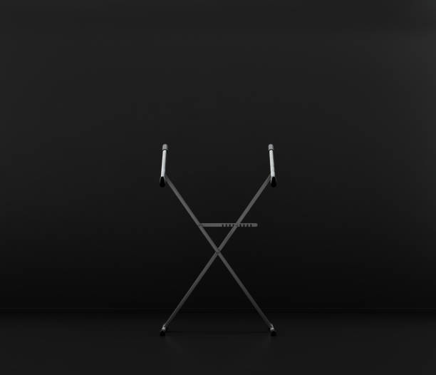 istock Music instriument, studio keyboard stand in a dark studio, 3d rendering 1341835074