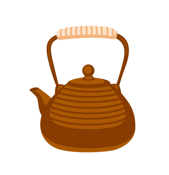 ilustrações, clipart, desenhos animados e ícones de bule de tetsubin. chaleira japonesa de ferro fundido. elemento festa do chá. - tetsubin teapot
