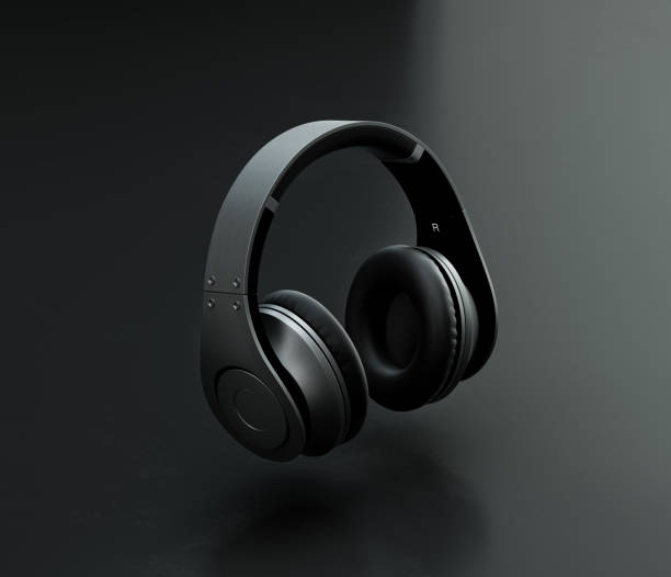 istock Music instriument, professional headphone in a dark studio, 3d rendering 1341836070
