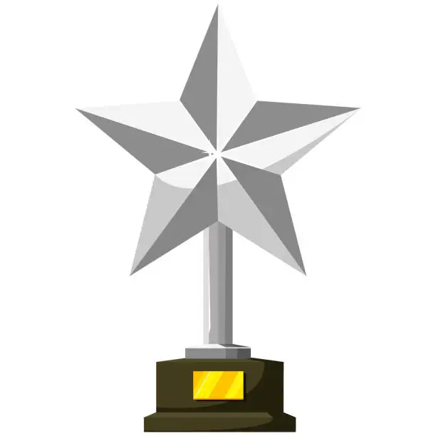 Vector illustration of A sports trophy. Silver prize. Champion Cup, Silver Star.
